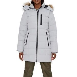 NOIZE Harper Quilted Parka Hoodie Full Zip Size Large Ice Gray